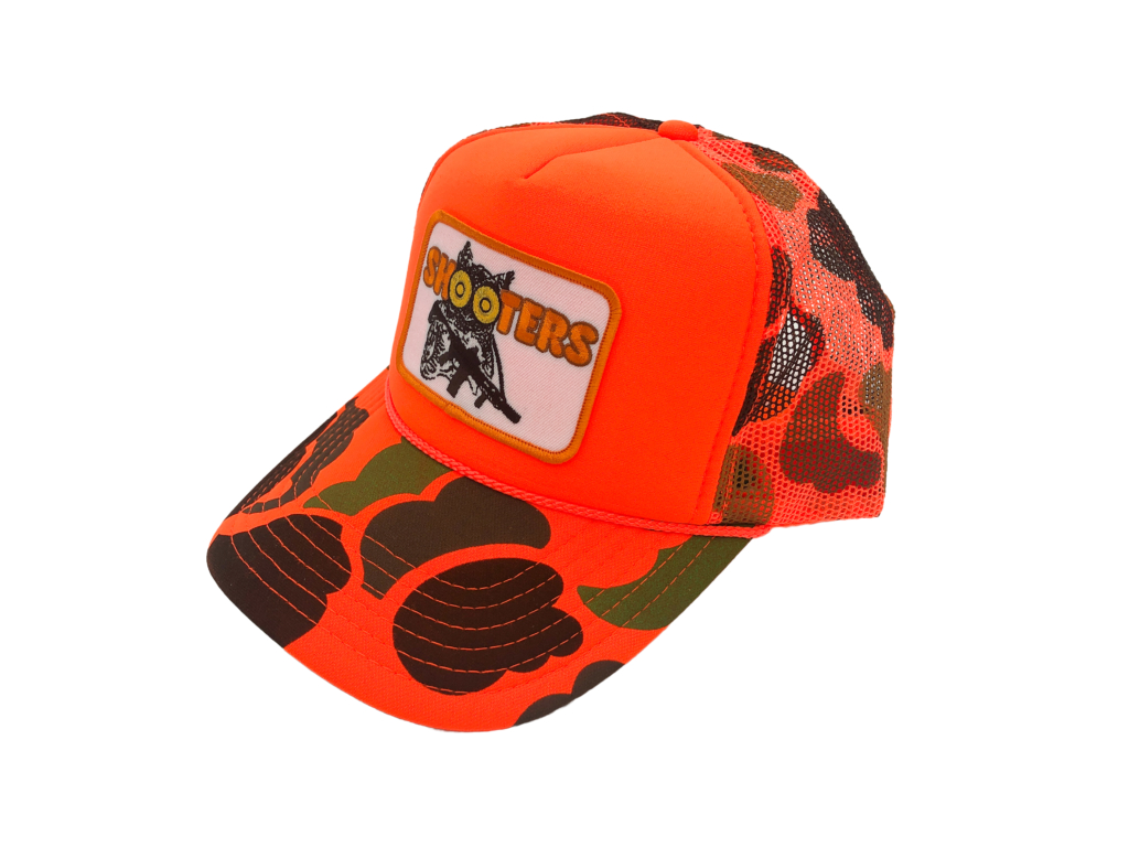 VIOLENT LITTLE MACHINE SHOP “SHOOTERS” ORANGE CAMO HUNTING TRUCKER CAP